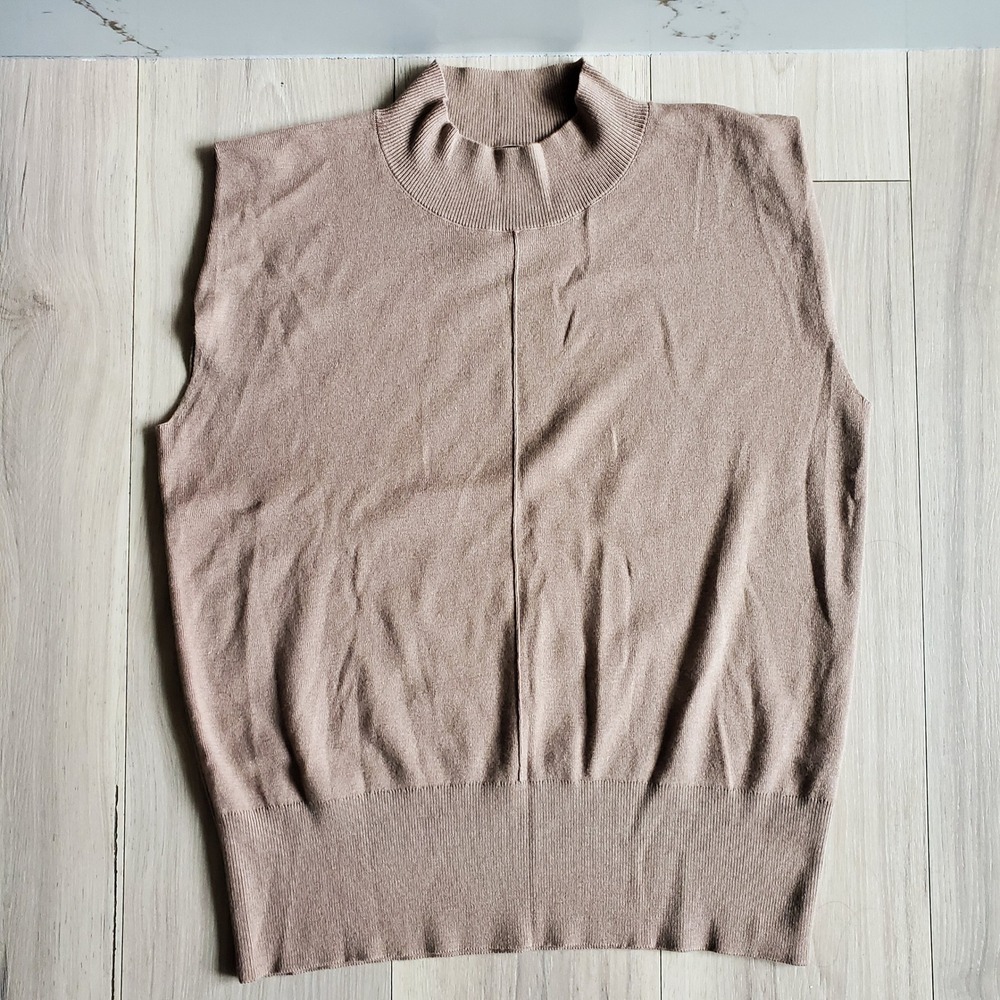 Arach Cloz Sweater Vest Womens XL Tan Wool Blend Mock Neck Knit Shell Sleeveless